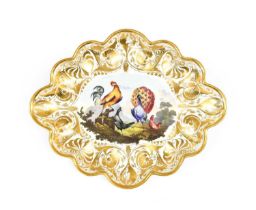 A Derby Porcelain Dessert Dish, circa 1820, of lobed lozenge form, painted in the manner of