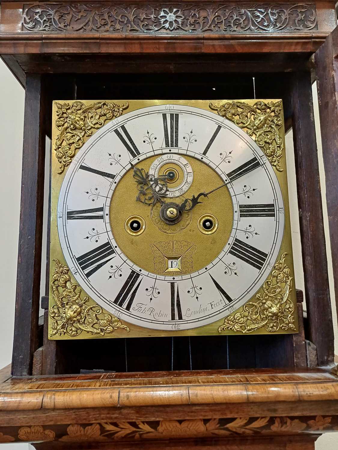 A Walnut Marquetry Eight Day Longcase Clock, signed Fab Robin, Londini, Fecit, circa 1700, flat - Image 8 of 21