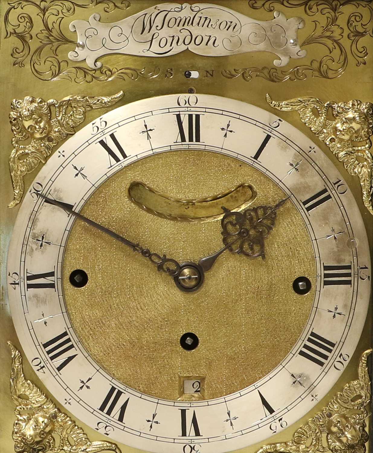 An Ebonised Chiming Table Clock, signed W Tomlinson, London, early 18th century, inverted bell top - Image 5 of 25