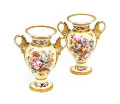 A Pair of Spode Porcelain Vases, circa 1815, of baluster form with flared necks and leaf-sheathed