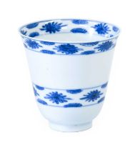 A Chinese Porcelain Bell-Shaped Beaker, Kangxi, painted in underglaze blue with bands of stylised