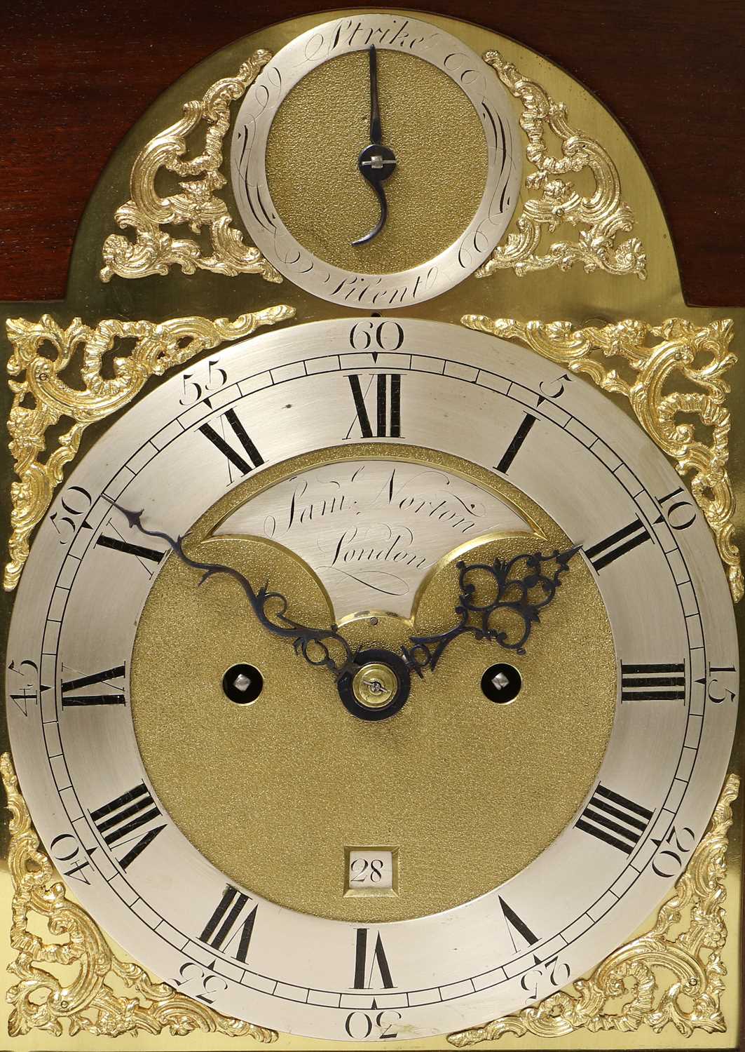 A Mahogany Striking Table Clock, signed Saml Norton, London, circa 1770, inverted bell top case with - Image 7 of 21
