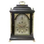 An Ebonised Striking Table Clock, signed Jno Walker, Newcastle, circa 1780, inverted bell top case