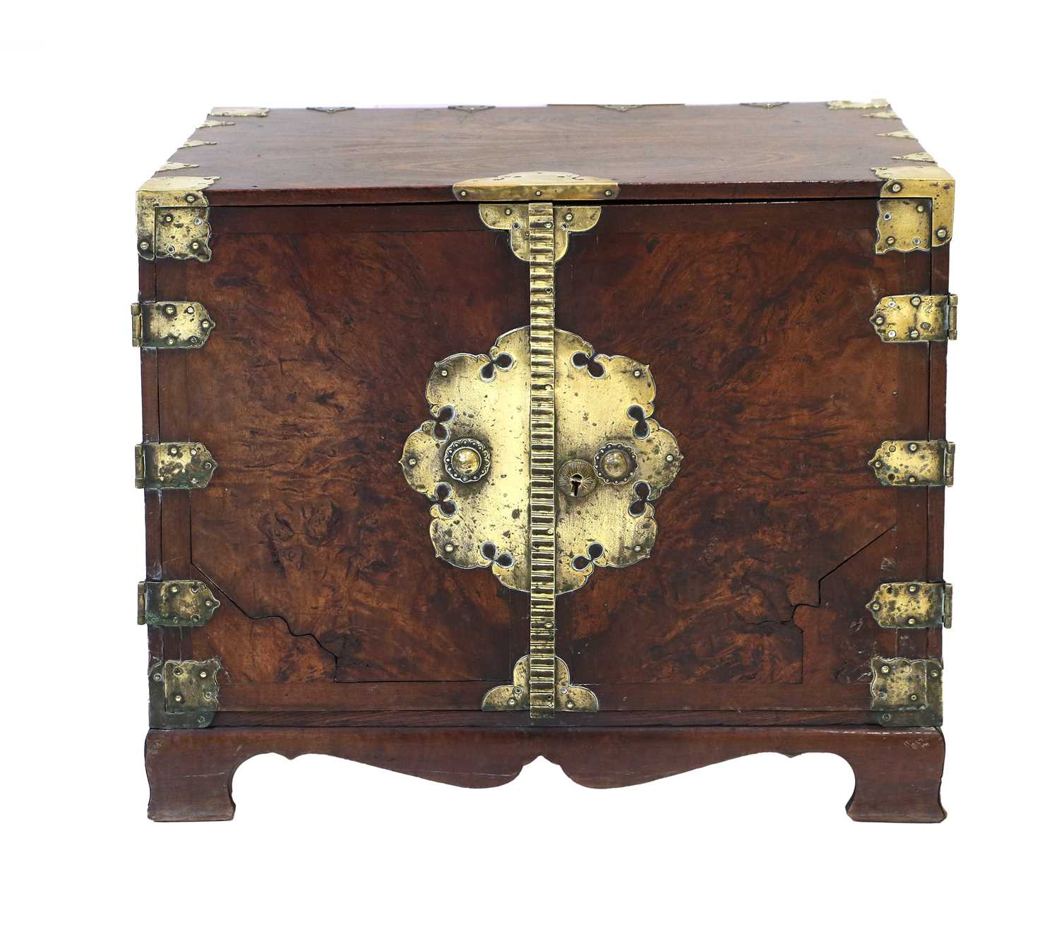 A Teak and Brass-Bound Table Cabinet, late 18th century, of rectangular form, the two hinged doors - Image 3 of 5