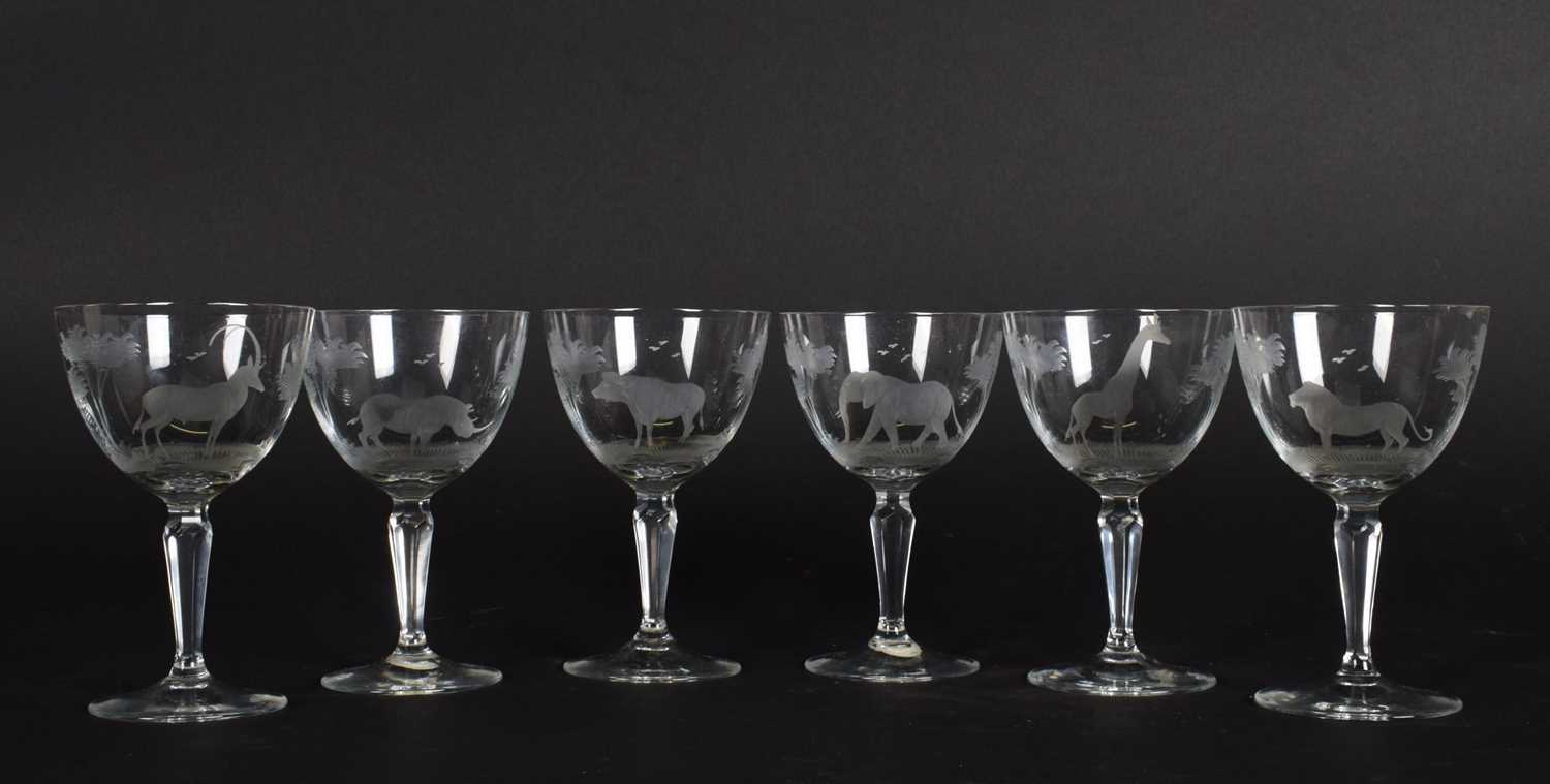 Natural History: Rowland Ward Wine Glasses, Nairobi, Kenya, a suite of six African Game animal - Image 2 of 3