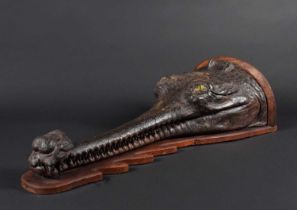 Taxidermy: A Late Victorian Gharial Crocodile Head Mount (Gavialis gangeticus), circa late 19th