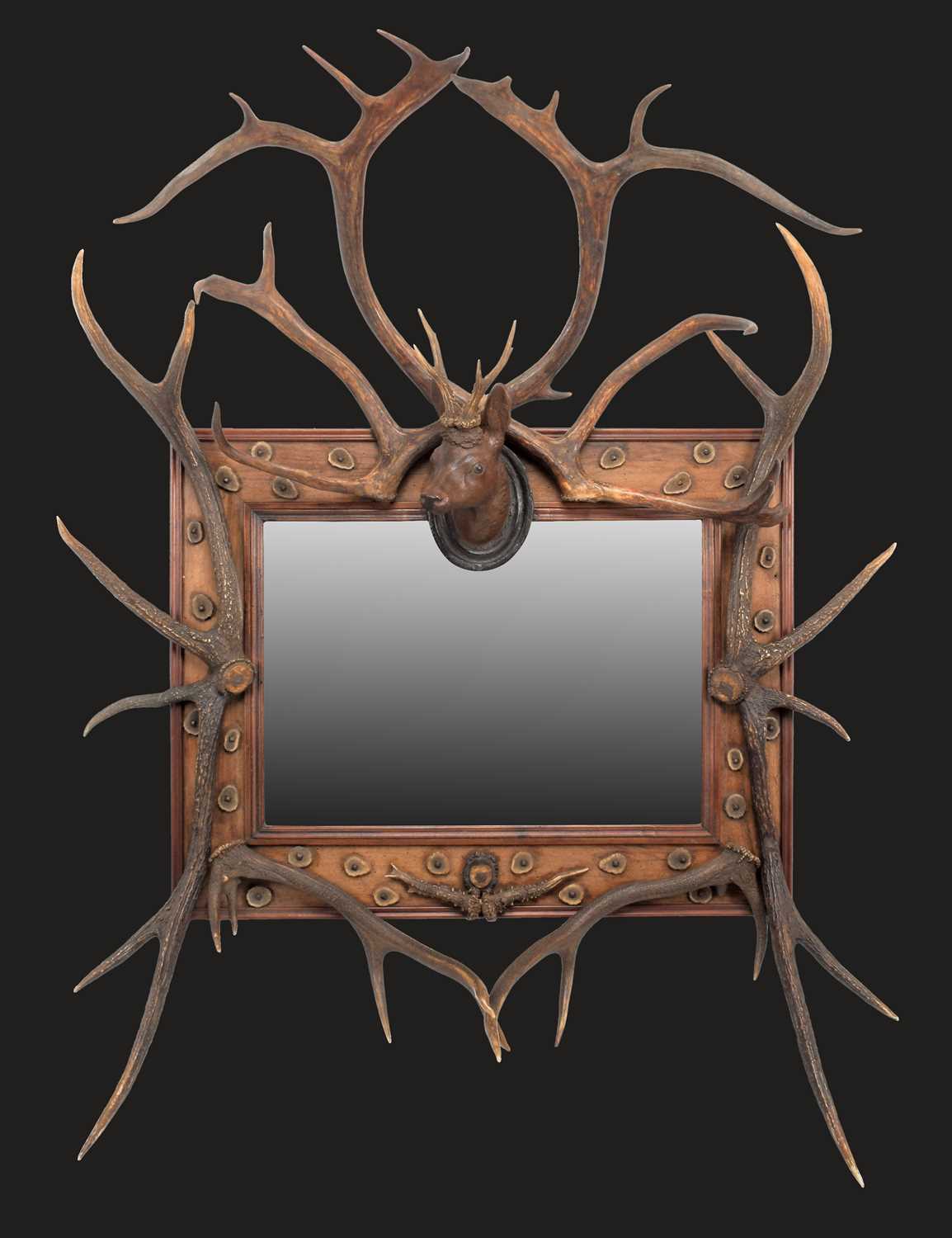 Antler Furniture: A Late 19th Century Austro-German Antler Mounted Overmantel Mirror, circa 1900,