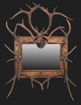 Antler Furniture: A Late 19th Century Austro-German Antler Mounted Overmantel Mirror, circa 1900,
