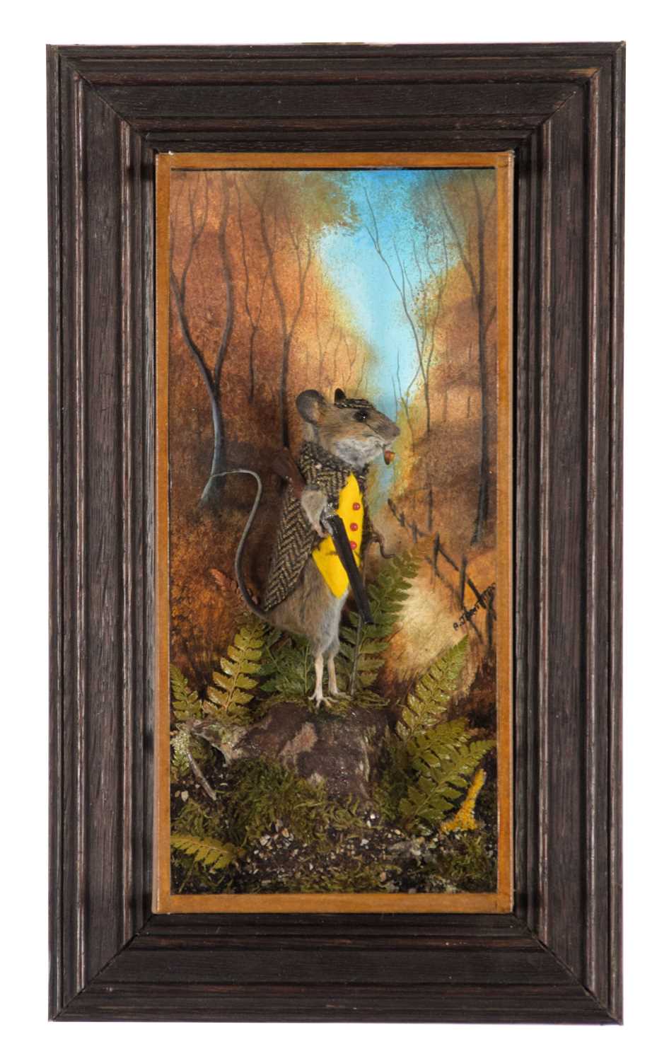 Taxidermy: Anthropomorphic Game Keeper Mouse, dated 2023, by A.J. Armitstead, Taxidermist &