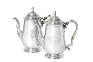A Pair of Victorian Silver Coffee-Pots, by John Bodman Carrington, London, One 1895 and One 1896,
