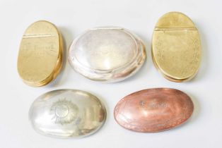 A Collection of Victorian and Later Silver and Metal Snuff-Boxes, variously oval, the silver example