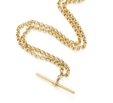 A 9 Carat Gold Belcher Chain, suspending a t-bar, length 45.4cm Gross weight 11.1 grams. T-bar