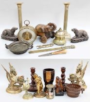 A Collection of Metalwares and Wooden Items, 19th century and later, including a pair of brass