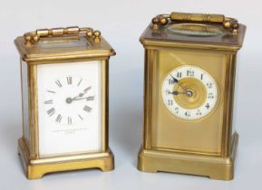 A Brass Striking Carriage Clock , circa 1900, twin barrel movement, with a platform leaver