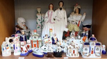 Victorian and Later Staffordshire Pottery Figures, including a marriage group, pastille burners, and