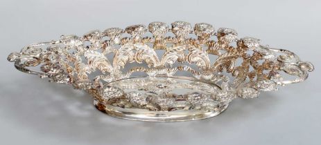 A Continental Silver Dish, 19th Century, oval and with openwork foliage and flower sides and two