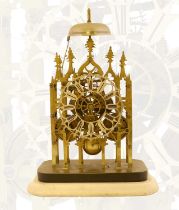 A Brass Striking Skeleton Mantel Clock, circa 1880, double chain fusee movement with an anchor