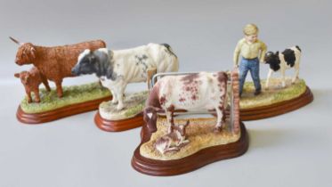 Border Fine Arts Studio Cattle Groups, comprising: 'Belgian Blue Bull', model No. A0742, 'Highland