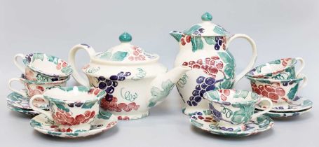 Emma Bridgewater Spongeware, comprising a large teapot and cover, jug and cover, and a set of six