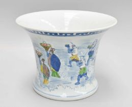 A Chinese Porcelain Brush Pot, Qianlong reign mark but 20th century, with everted rim, painted in