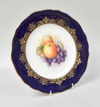 A Royal Worcester Porcelain Plate, by Richard Sebright, painted with apples and grapes under a