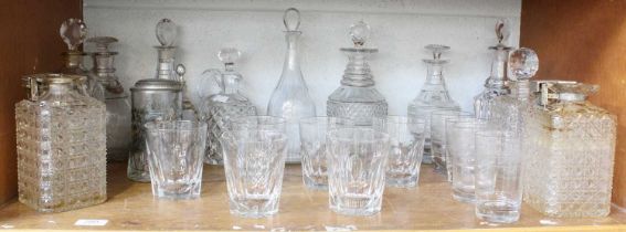 A Quantity of Early 19th Century and Later Glassware, including three-ring decanters, pair of silver