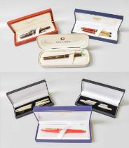 A Collection of Assorted Silver and Other Pens, including Sheaffer; Waterman 'David Ogilvy' fountain