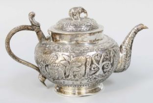 An Indian or Burnese Silver Teapot, The Base Chased with a Fish, Probably Early 20th Century,