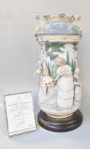 A Lladro Porcelain Vase, by Jose Luis Alvarez, "Ladies in the Garden", limited edition 243/500, on