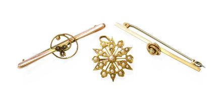 A 15 Carat Gold Early 20th Century Spilt Pearl Brooch/Pendant, measures 3.2cm by 2.0cm; and Two
