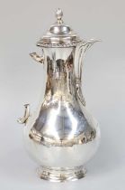 A George III Silver Hot-Water Jug, by Louisa Courtauld, London, 1767, pear-shaped and on spreading