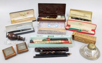 A Tray of Assorted Pens and Related Collectables, including Schaeffer, Kingswood, Cross and