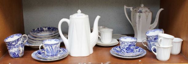 A Shelley Queen Anne Blue Hyacinth Coffee Pot; together with a Shelley white glazed part coffee