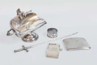 A Collection of Assorted Silver and Silver Plate, the silver comprising a curved card-case with