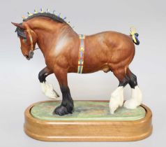 Royal Worcester 'Shire Stallion', by Doris Lindner, limited edition 236/500, on wooden plinth,