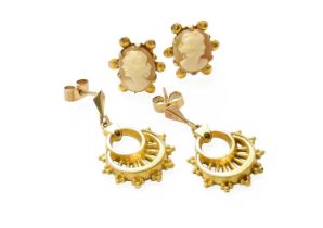 A Pair of Drop Earrings, stamped '15CT', with post fittings, drop length 2.8cm; and A Pair of 9