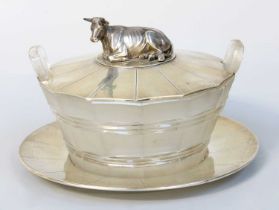 A William IV Frosted Glass Butter-Dish With Silver Cover and Stand, The Silver by Edward, Edward,