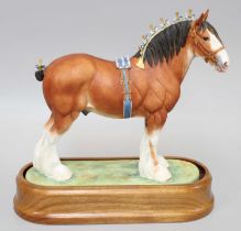 Royal Worcester 'Clydesdale Stallion', by Doris Lindner, limited edition 108/500, on wooden