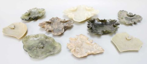 A Collection of Chinese Hardstone and Jade Brush Washers, 20th century, each of leaf form and with