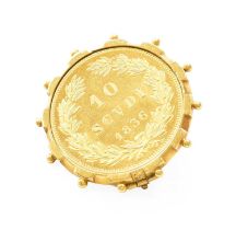 Coin Brooch Featuring Copy of Papal States 10 Scudi 1836, (coin tests as 18ct gold and 15.97g,
