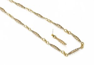 A 9 Carat Gold Fancy Link Necklace and Matching Single Earring, necklace length 54cm, earring with