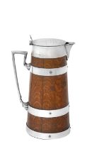 A Victorian Silver-Mounted Oak Flagon, by John Newton Mappin, London, 1890, the oak body plain