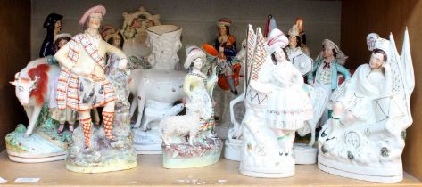 A Collection of Victorian Staffordshire Pottery Figures, including cow groups, military figures, etc