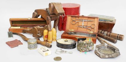 Assorted Collectables, including a leather mounted string box with gilt embellishments, a carved