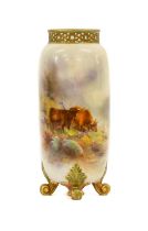 A Royal Worcester Porcelain Vase, by Harry Stinton, circa 1910, of elongated ovoid form with