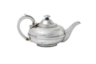 A Victorian Silver Teapot, by John Bodman Carrington, London, 1898, compressed circular and on