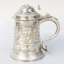 A George II Silver Tankard, by Henry Brind, London, 1745, tapering cylindrical and on spreading