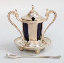 A French Silver Mustard-Pot on Stand, Maker's Mark Worn, A?, Post-1838, the circular stand on four