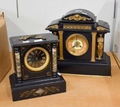 A Victorian Slate Mantel Clock, of architectural form with gilt mounts and having spring barrel