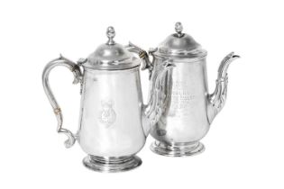 A Pair of Victorian Silver Coffee-Pots, by John Bodman Carrington, London, 1894, each baluster and